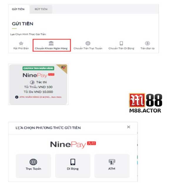 Cách gửi tiền M88 qua ngân hàng đơn giản mà siêu nhanh
